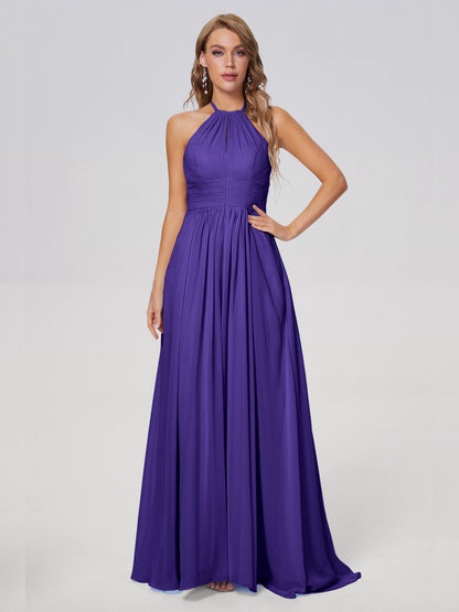 Adaline Simple Halter Chiffon Long Bridesmaid Dresses