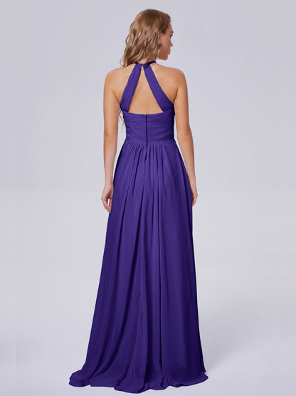 Adaline Simple Halter Chiffon Long Bridesmaid Dresses
