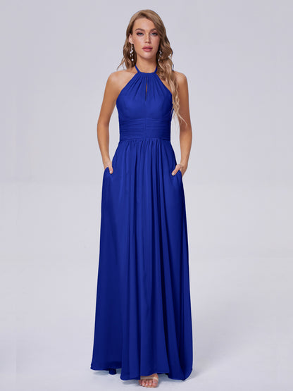 Adaline Simple Halter Chiffon Long Bridesmaid Dresses