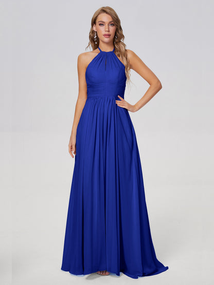 Adaline Simple Halter Chiffon Long Bridesmaid Dresses