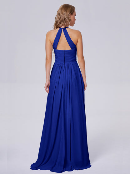 Adaline Simple Halter Chiffon Long Bridesmaid Dresses