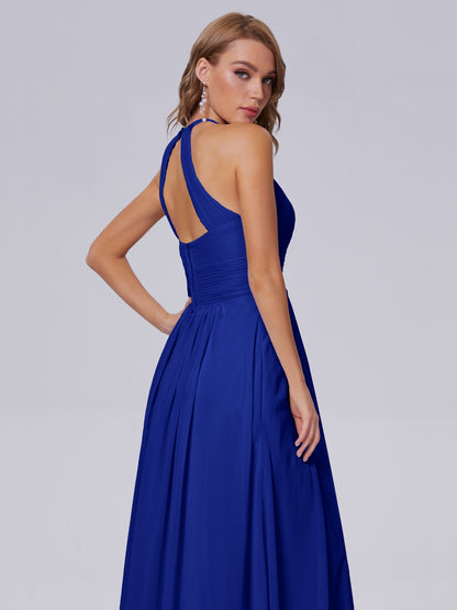 Adaline Simple Halter Chiffon Long Bridesmaid Dresses