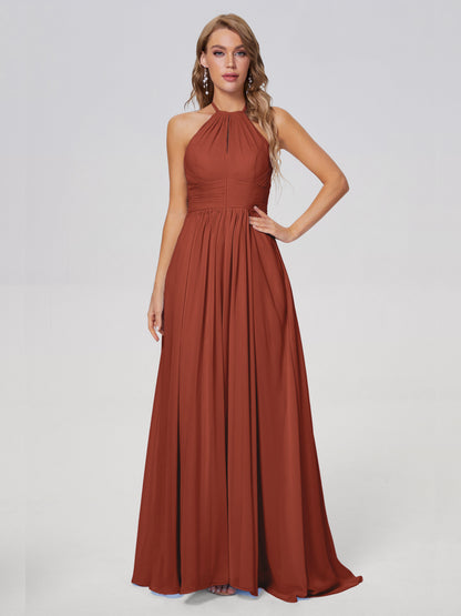 Adaline Simple Halter Chiffon Long Bridesmaid Dresses
