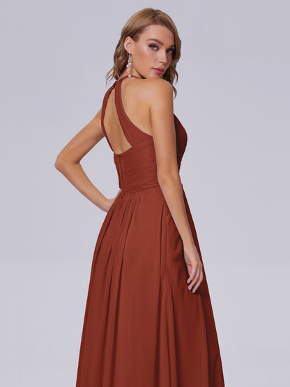 Adaline Simple Halter Chiffon Long Bridesmaid Dresses