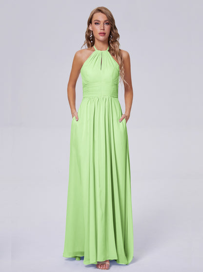 Adaline Simple Halter Chiffon Long Bridesmaid Dresses
