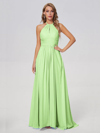 Adaline Simple Halter Chiffon Long Bridesmaid Dresses
