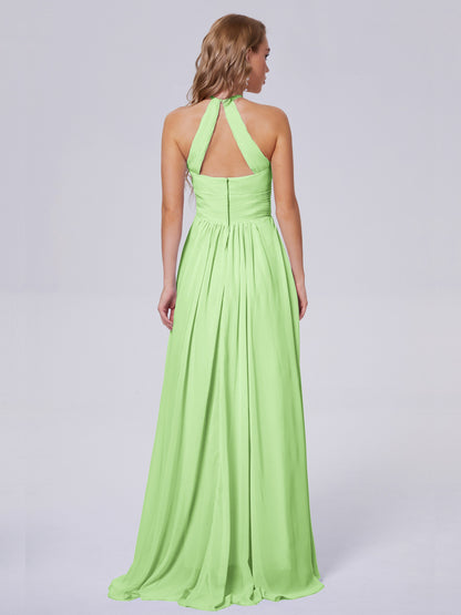 Adaline Simple Halter Chiffon Long Bridesmaid Dresses