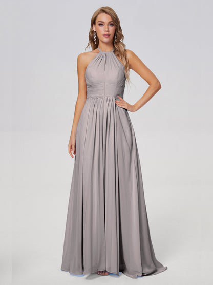 Adaline Simple Halter Chiffon Long Bridesmaid Dresses