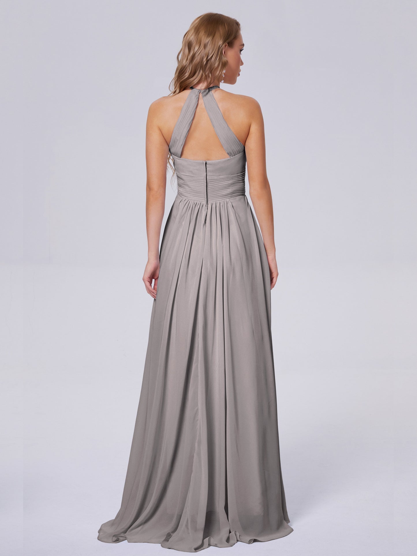 Adaline Simple Halter Chiffon Long Bridesmaid Dresses