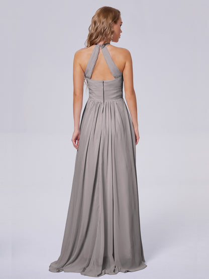 Adaline Simple Halter Chiffon Long Bridesmaid Dresses