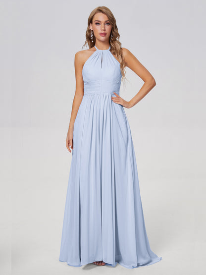 Adaline Simple Halter Chiffon Long Bridesmaid Dresses