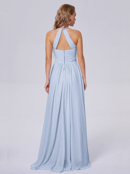 Adaline Simple Halter Chiffon Long Bridesmaid Dresses