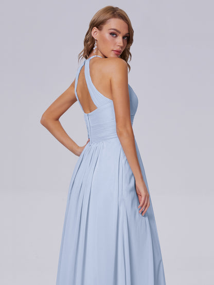 Adaline Simple Halter Chiffon Long Bridesmaid Dresses