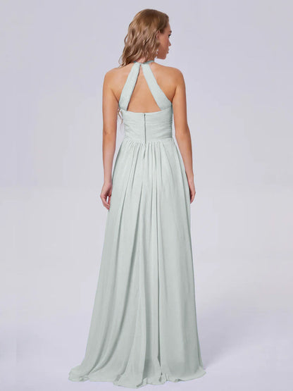 Adaline Simple Halter Chiffon Long Bridesmaid Dresses