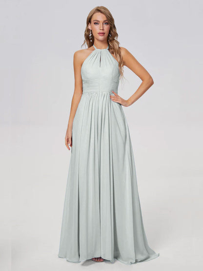 Adaline Simple Halter Chiffon Long Bridesmaid Dresses