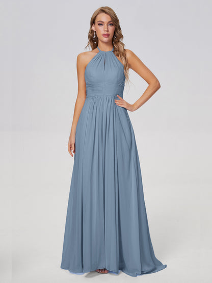 Adaline Simple Halter Chiffon Long Bridesmaid Dresses