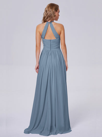 Adaline Simple Halter Chiffon Long Bridesmaid Dresses
