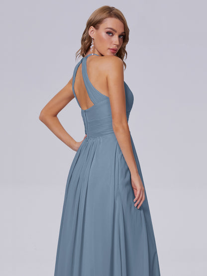 Adaline Simple Halter Chiffon Long Bridesmaid Dresses