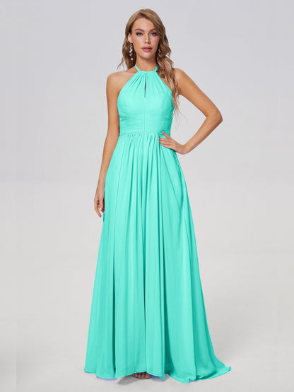 Adaline Simple Halter Chiffon Long Bridesmaid Dresses