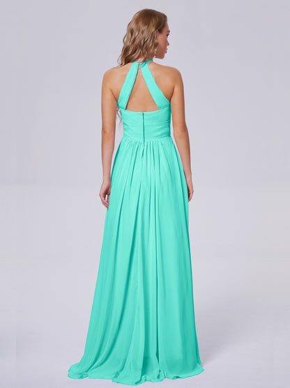Adaline Simple Halter Chiffon Long Bridesmaid Dresses