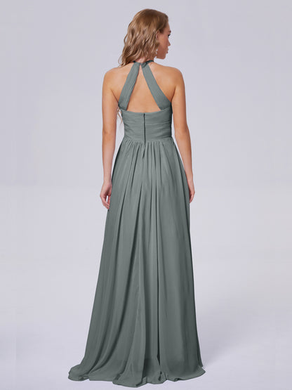 Adaline Simple Halter Chiffon Long Bridesmaid Dresses