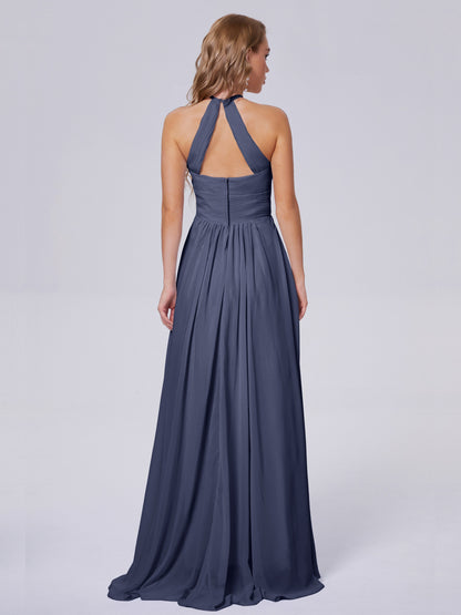 Adaline Simple Halter Chiffon Long Bridesmaid Dresses