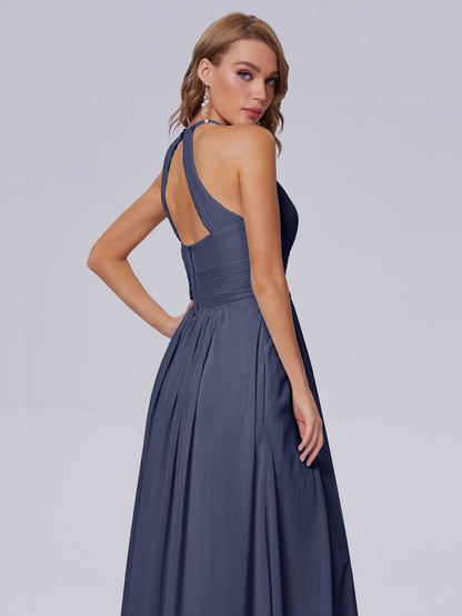 Adaline Simple Halter Chiffon Long Bridesmaid Dresses