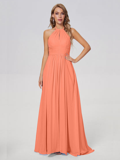 Adaline Simple Halter Chiffon Long Bridesmaid Dresses