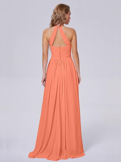 Adaline Simple Halter Chiffon Long Bridesmaid Dresses
