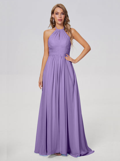 Adaline Simple Halter Chiffon Long Bridesmaid Dresses