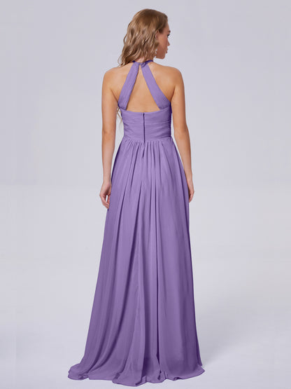 Adaline Simple Halter Chiffon Long Bridesmaid Dresses