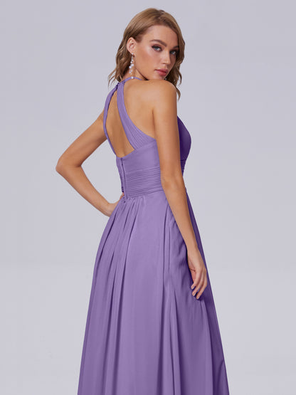 Adaline Simple Halter Chiffon Long Bridesmaid Dresses