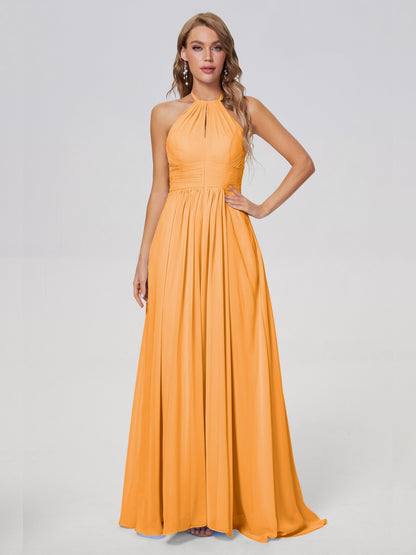 Adaline Simple Halter Chiffon Long Bridesmaid Dresses