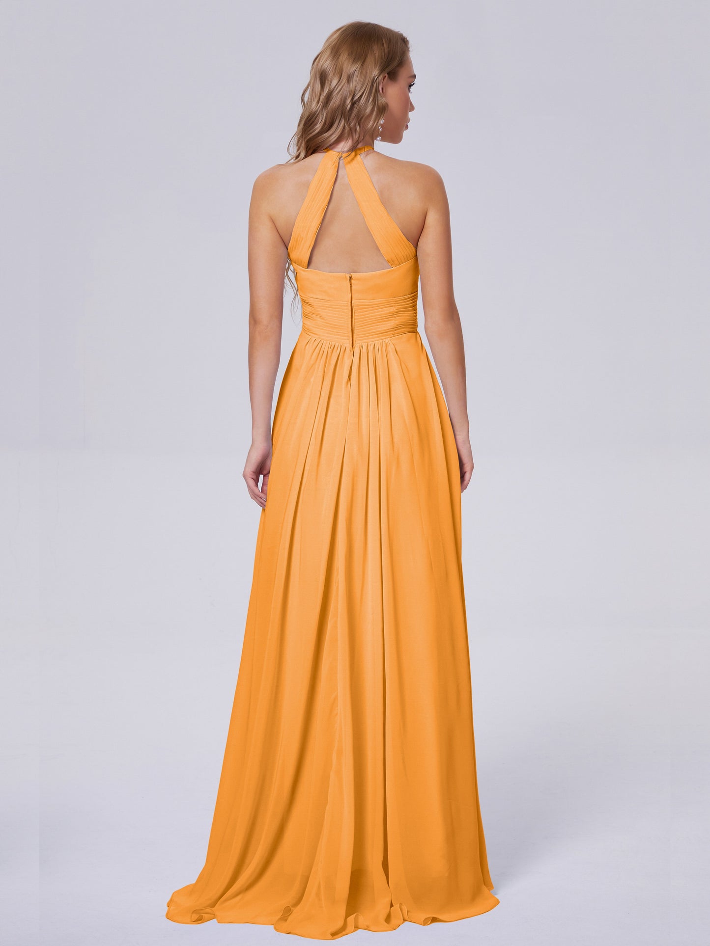 Adaline Simple Halter Chiffon Long Bridesmaid Dresses