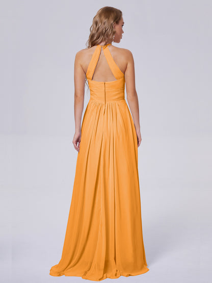 Adaline Simple Halter Chiffon Long Bridesmaid Dresses