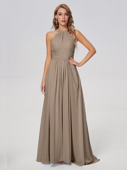Adaline Simple Halter Chiffon Long Bridesmaid Dresses