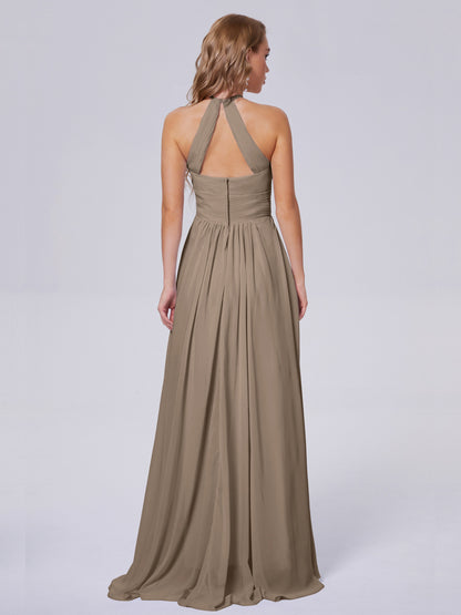 Adaline Simple Halter Chiffon Long Bridesmaid Dresses