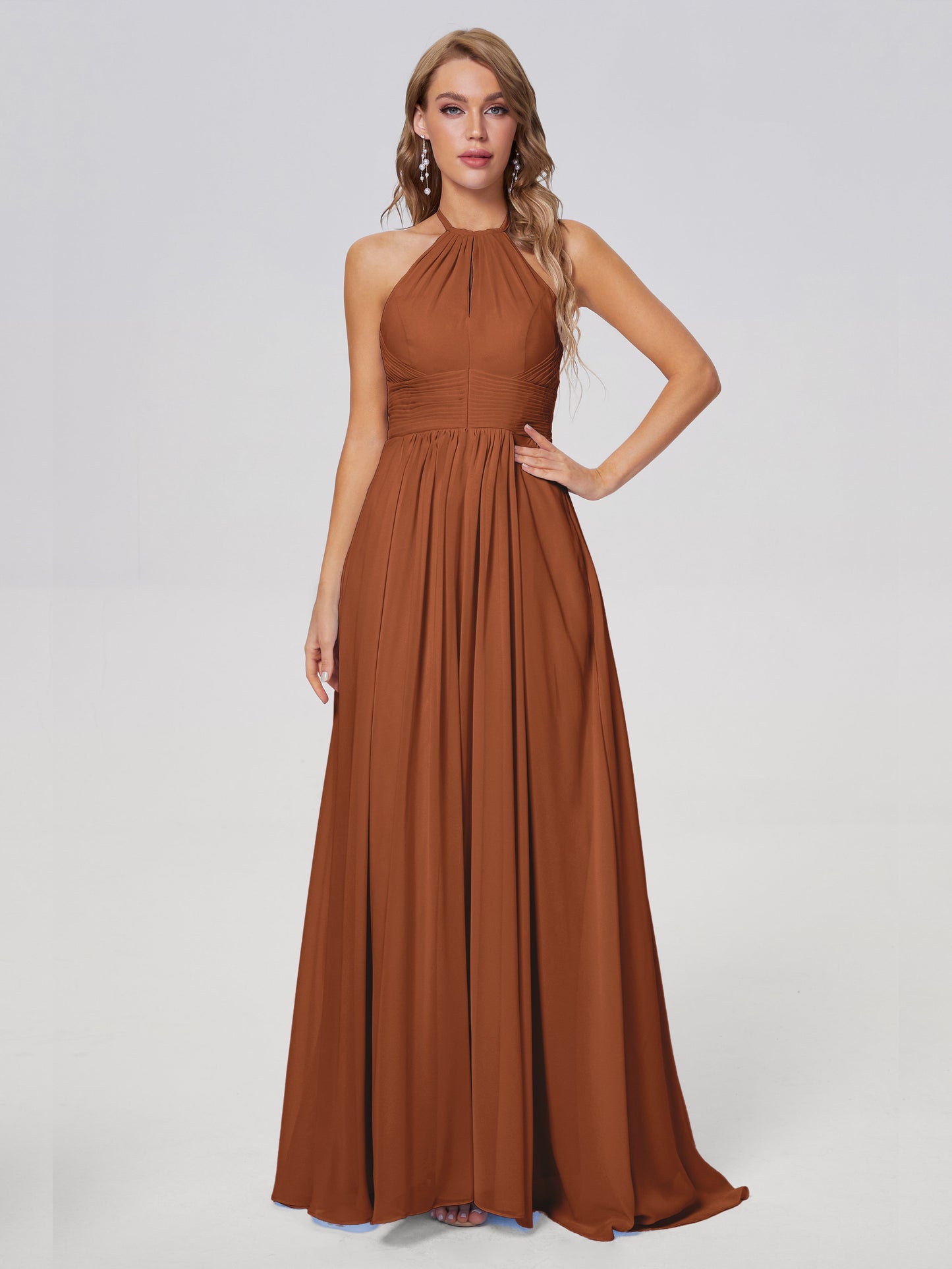 Adaline Simple Halter Chiffon Long Bridesmaid Dresses