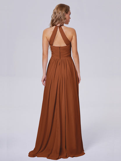 Adaline Simple Halter Chiffon Long Bridesmaid Dresses