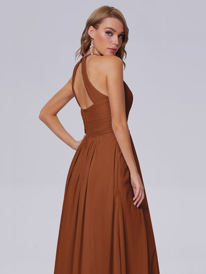 Adaline Simple Halter Chiffon Long Bridesmaid Dresses
