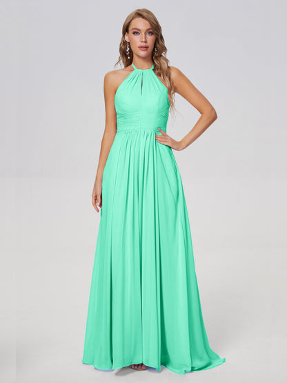 Adaline Simple Halter Chiffon Long Bridesmaid Dresses