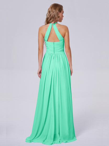 Adaline Simple Halter Chiffon Long Bridesmaid Dresses