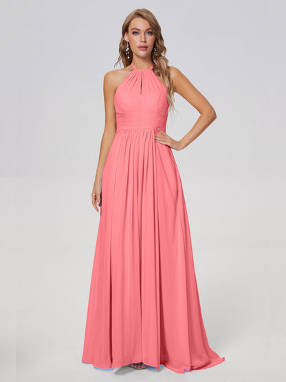Adaline Simple Halter Chiffon Long Bridesmaid Dresses