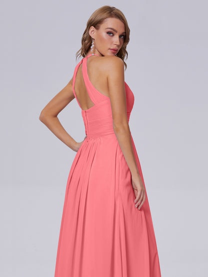 Adaline Simple Halter Chiffon Long Bridesmaid Dresses