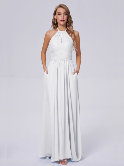 Adaline Simple Halter Chiffon Long Bridesmaid Dresses