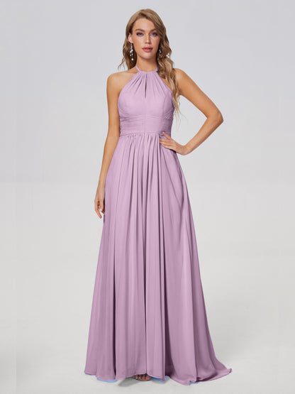 Adaline Simple Halter Chiffon Long Bridesmaid Dresses