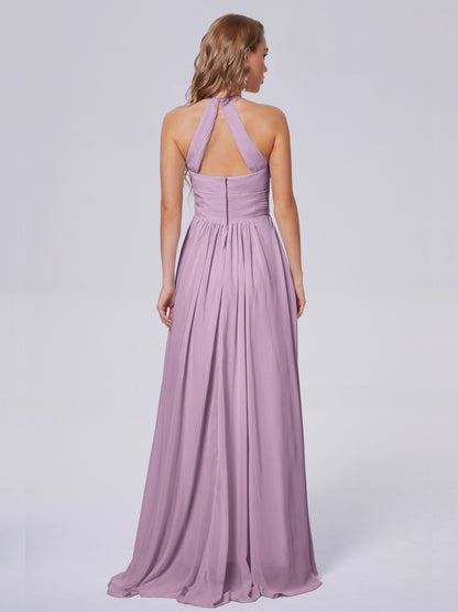 Adaline Simple Halter Chiffon Long Bridesmaid Dresses