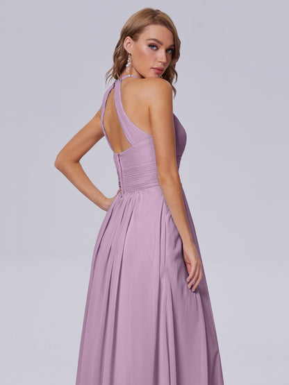 Adaline Simple Halter Chiffon Long Bridesmaid Dresses