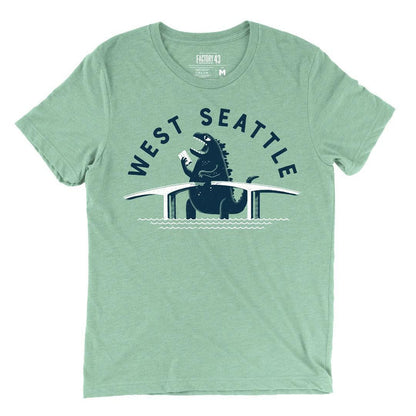 Adult Crew Neck - West Seattle Bridge Heather Sage Tee (XS - 3XL) by Factory 43