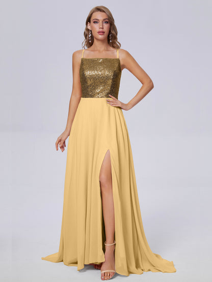 Alaina Sparkly Split Sequin Long Bridesmaid Dresses